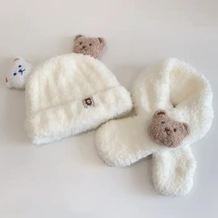 Chapeau et écharpe pour bébé, ensemble chaud d'hiver pour filles et garçons, ours de dessin animé, v