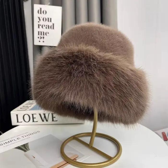Chaud léopard imprimé fourrure chapeau femmes coupe-vent garder au chaud couvre-chef fourrure pêcheu
