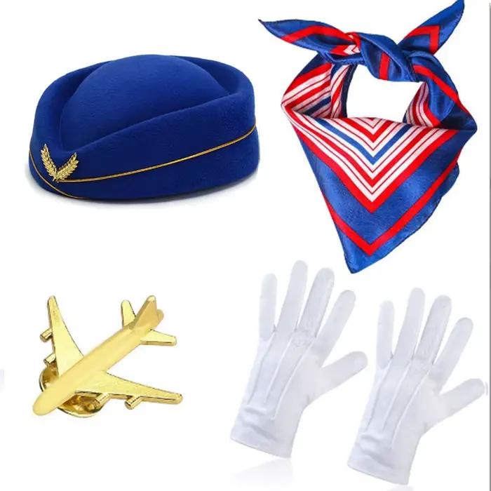 Accessoires de vêtements d'agent de bord pour femmes, Costume d'agent de bord, chapeau, lunettes de 