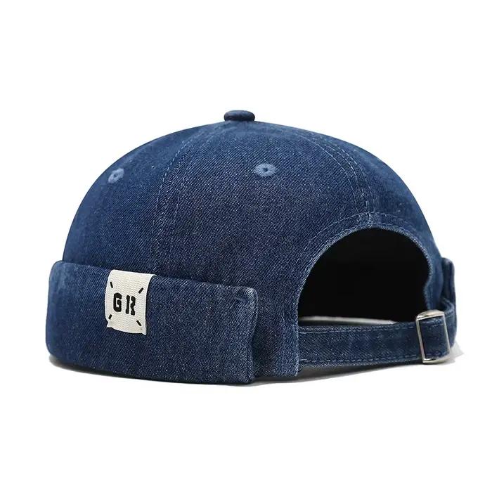 Casquette Docker en Denim sans visière, étiquette de lettre, sans bords, réglable, couleur unie, uni