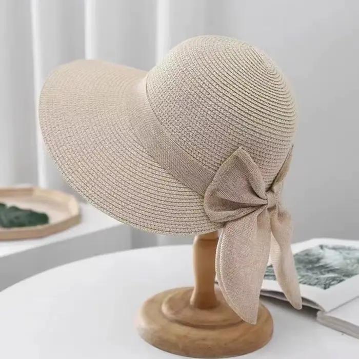 Chapeau de soleil à nœud papillon pour femmes, casquette de plage respirante à large bord, protectio