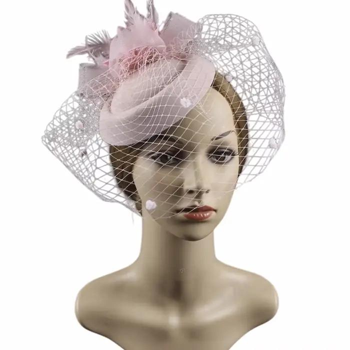 Coiffure de mariée maille Fascinator chapeau Sinamay plumes fleur maille plumes Fascinator chapeau m
