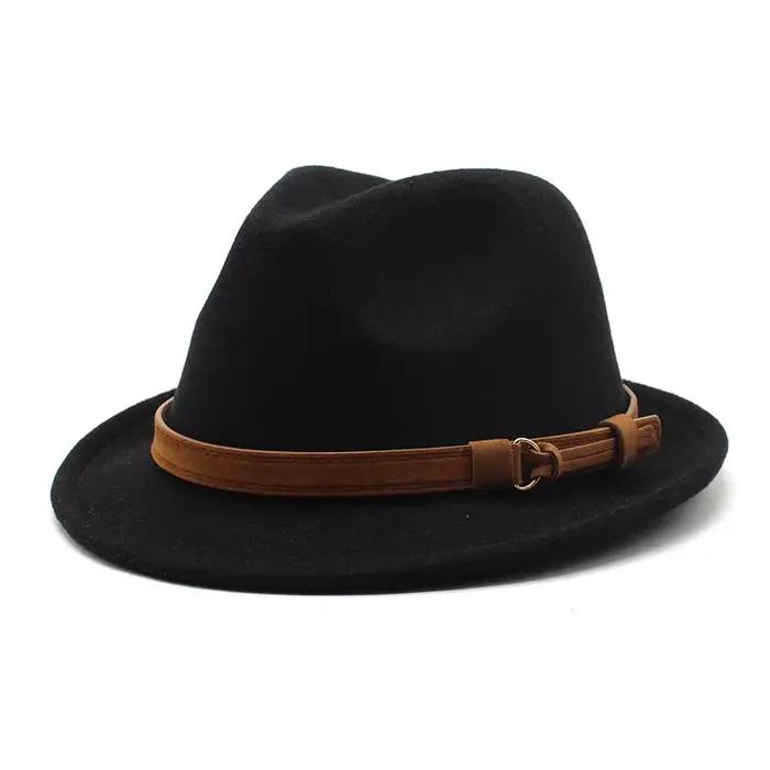 Chapeau Fedora à bord court en rouleau, couleur unie, chapeau classique en feutre de Jazz, vente en 