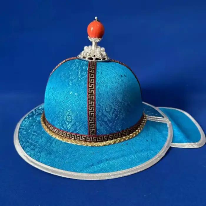 Chapeau mongol à pointe doré, chapeau de prince mongol, chapeau de spectacle de danse des minorités 