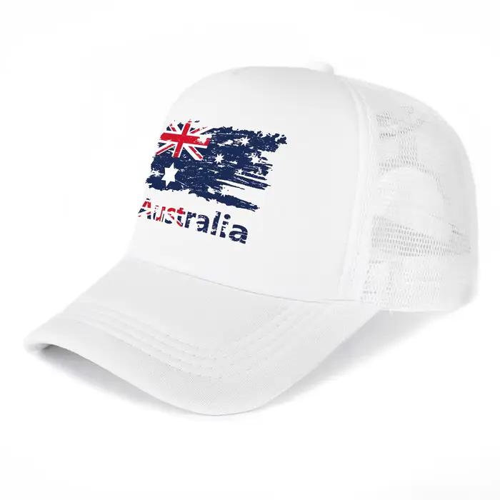 Casquette en maille imprimée drapeau australien, réglable, non élastique, tendance, style snapback, 