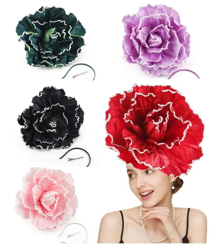 Chapeau fascinateur à fleurs de roses exagérées, Kentucky Derby, Cocktail, mariage, maquillage de ma