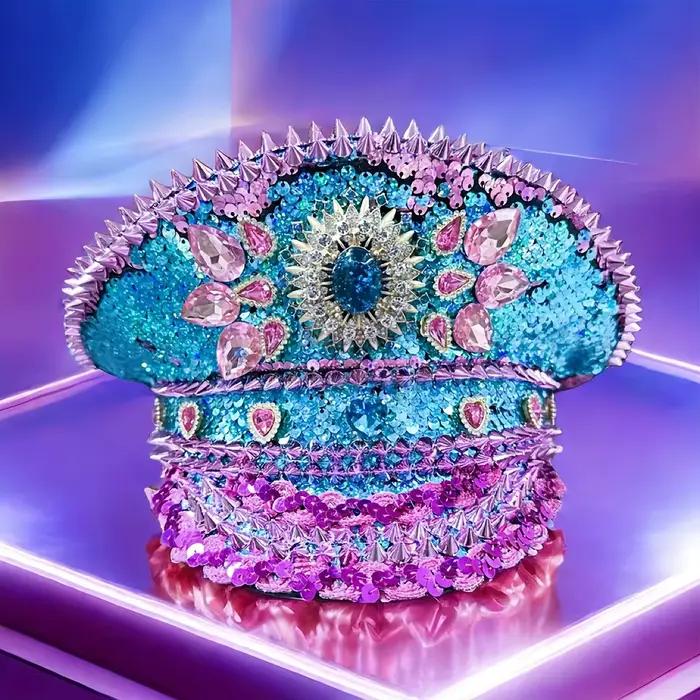 Festival de luxe strass capitaine chapeau casquette militaire sergent chapeau poule faire chapeau Mu