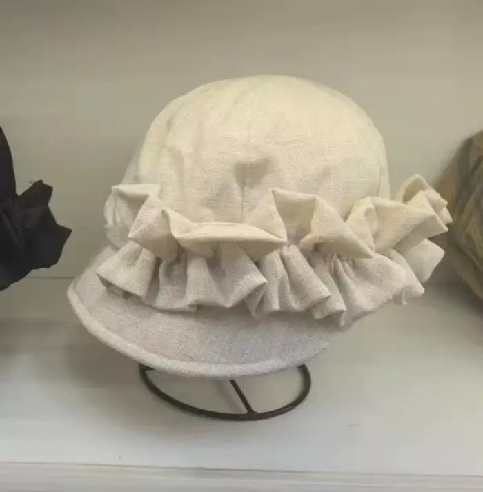 Casquette de soleil plissée en coton et lin pour femme, style équestre, design de niche, tendance, e