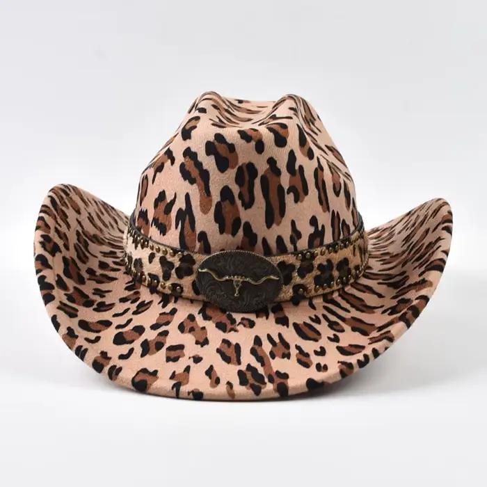 Chapeau de cowboy western rétro en cuir avec rivets tête de taureau pour homme et femme, chapeau de 