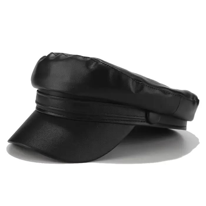 Béret tendance en cuir Pu pour femmes, casquette militaire décontractée, casquette plate de camionne