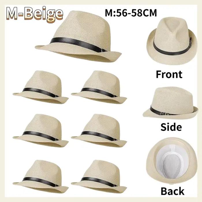 64-8PCS Chapeaux de paille Chapeaux de fête de mariage pour les invités Chapeau de Panama à bord cou