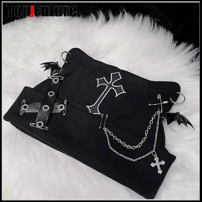 Harajuku gothique Lolita chat oreille chapeau femmes Punk croix chaîne sous-culture épice fille bonn