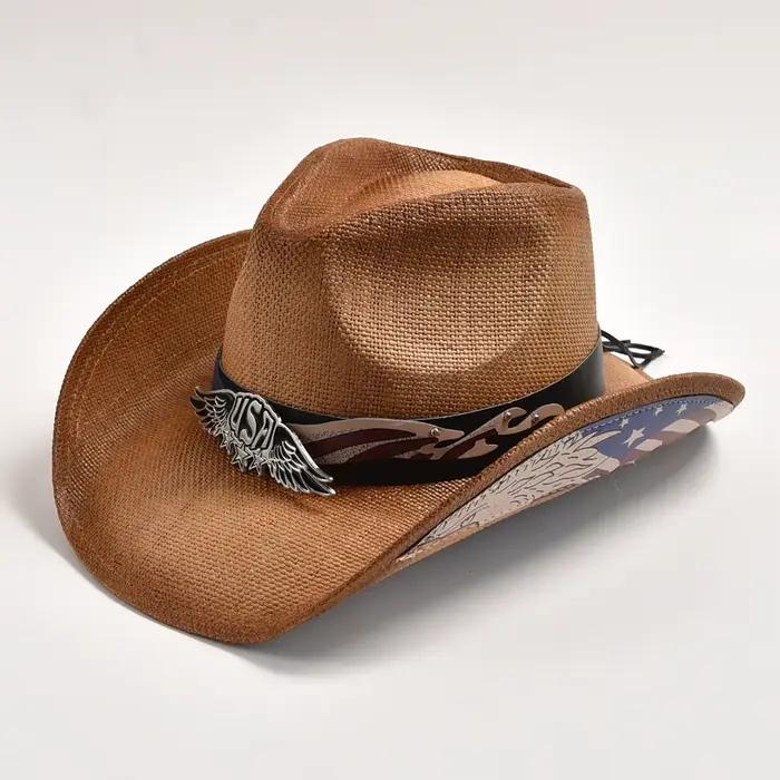 Chapeau de Cowboy Occidental en Paille pour Homme et Femme, ander, Chapeau de Soleil de Plage, Vinta