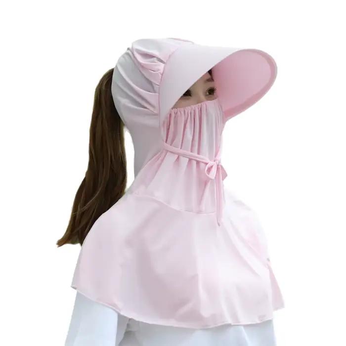Chapeau de soleil anti-UV avec masque et protection de cou intégrée, large bord, idéal pour la rando