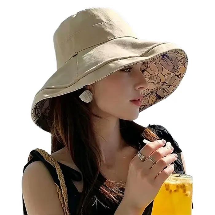 Chapeau Bob Réversible pour Femme - Chapeau de Soleil à Large Bord Double Face, Chapeau de Pêcheur P