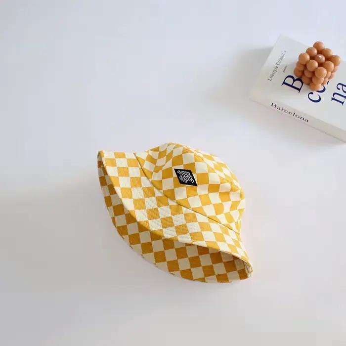 Chapeau seau à motif damier pour enfants, mignon Plaid pour bébés garçons et filles, chapeau de sole
