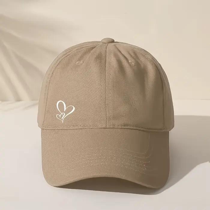 Casquette de baseball mignonne à motif de cœurs, unisexe, beige avec cœurs blancs, réglable et facil