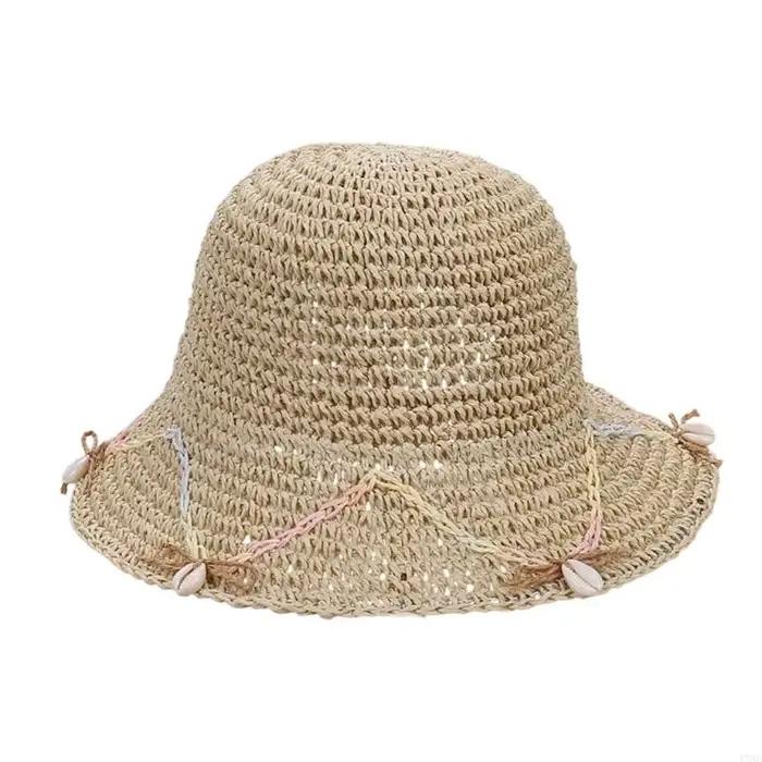 Chapeau victorien en paille élégant à mode, chapeau seau crocheté pour femmes, plage en plein air, v