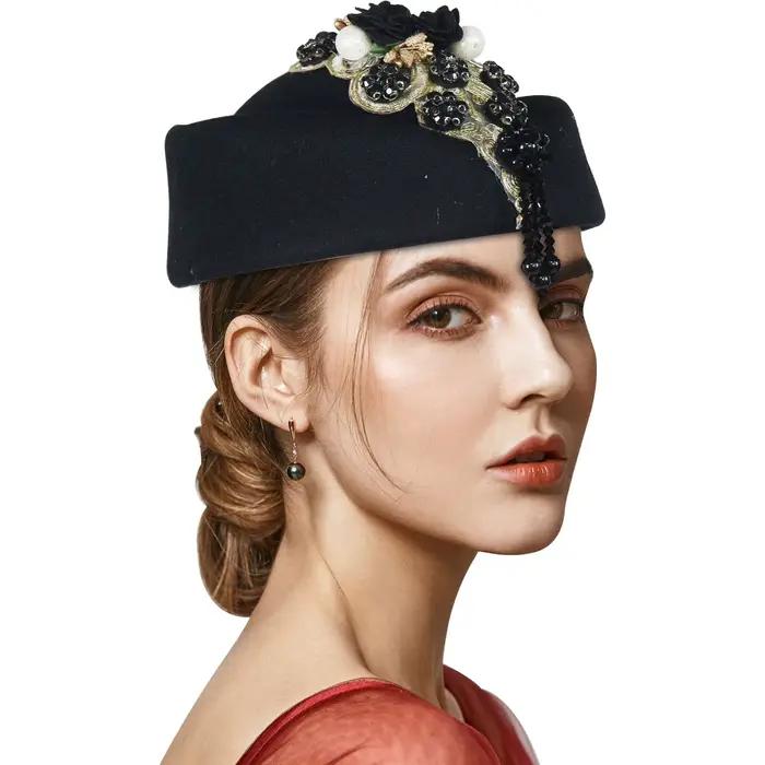 Chapeaux de mariage rétro, casquette d'hôtesse de soirée de Cocktail pour femmes avec fleurs, casque