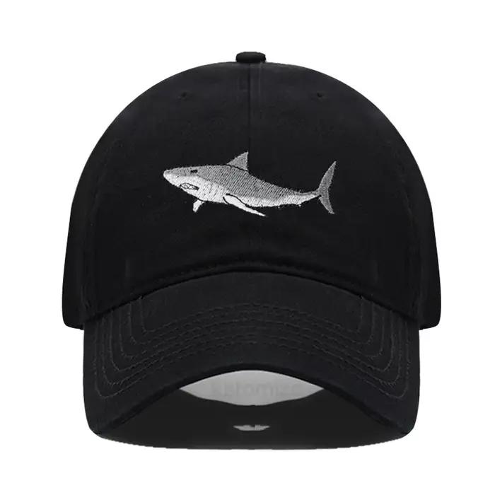 Casquette de baseball brodée avec un requin pour femmes et hommes, mode, réglable, en coton lavé, ca