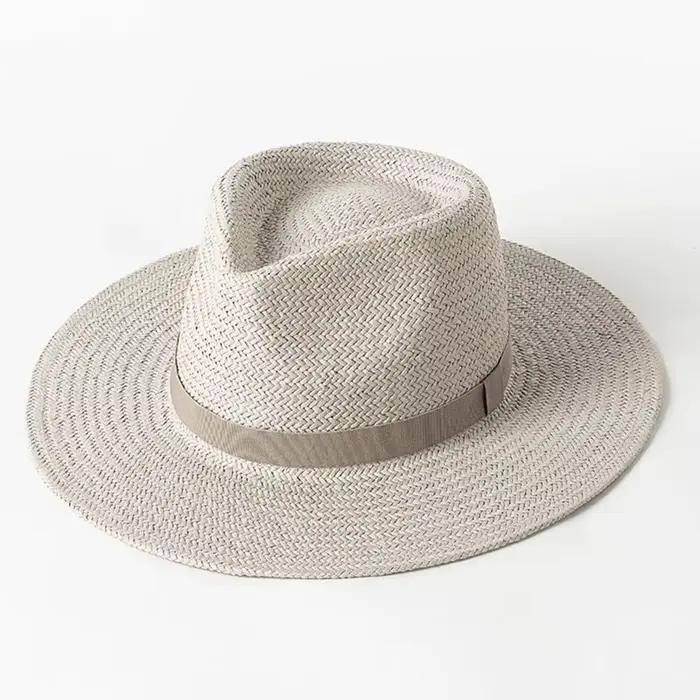 Chapeaux de paille anderà bande unie pour femmes, chapeaux de plage d'été, chapeau de soleil à large