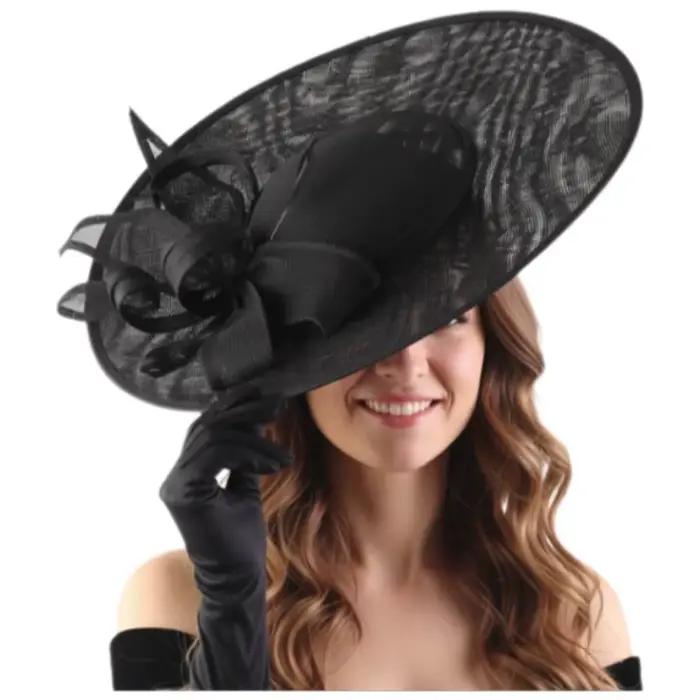 Chapeau Fascinator Tendance à Large Bord pour Femme, Style Vintage avec Bandeau, Chapeau de Cérémoni