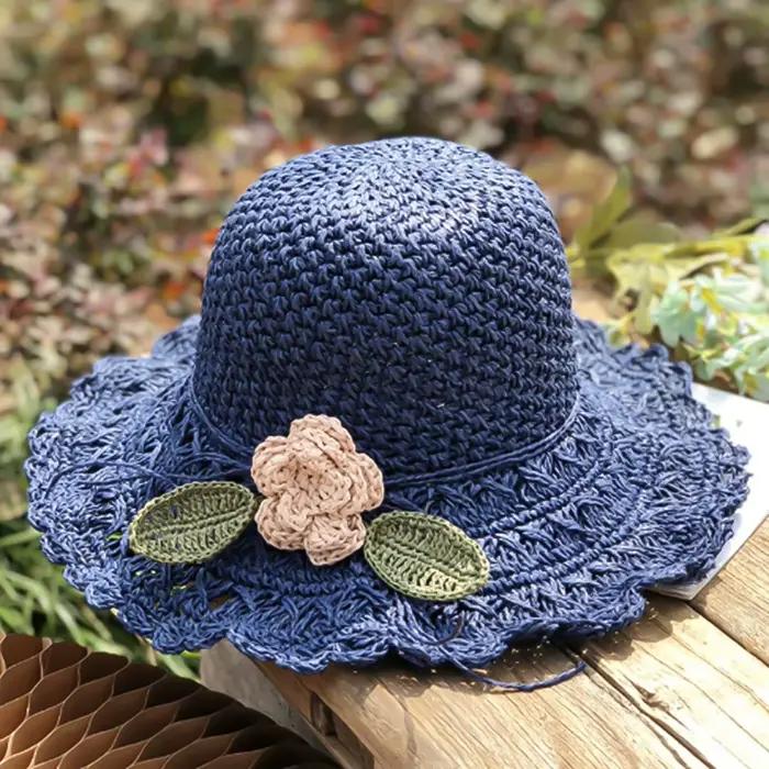 Chapeau de soleil d'été pour femmes, chapeau de paille au Crochet élégant à large bord, frais, vacan