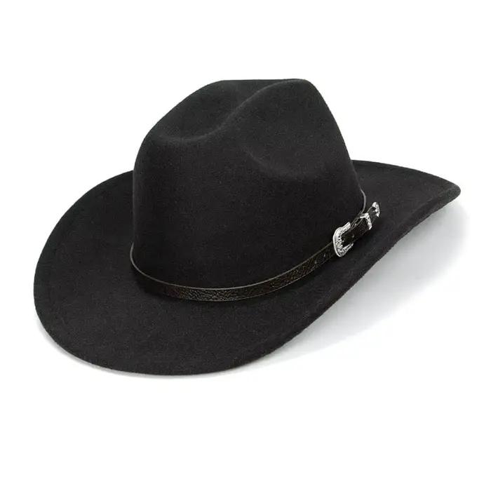 Chapeau de cowboy occidental à large bord, chapeau Fedora classique pour femme avec ceinture à boucl