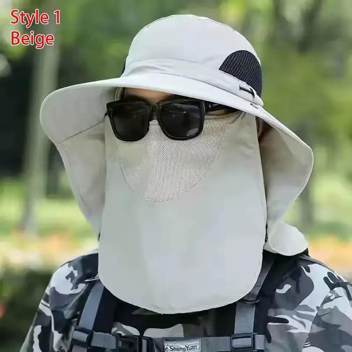 Chapeau de pêche à large bord avec masque, chapeau de randonnée anti-UV en plein air, protection sol
