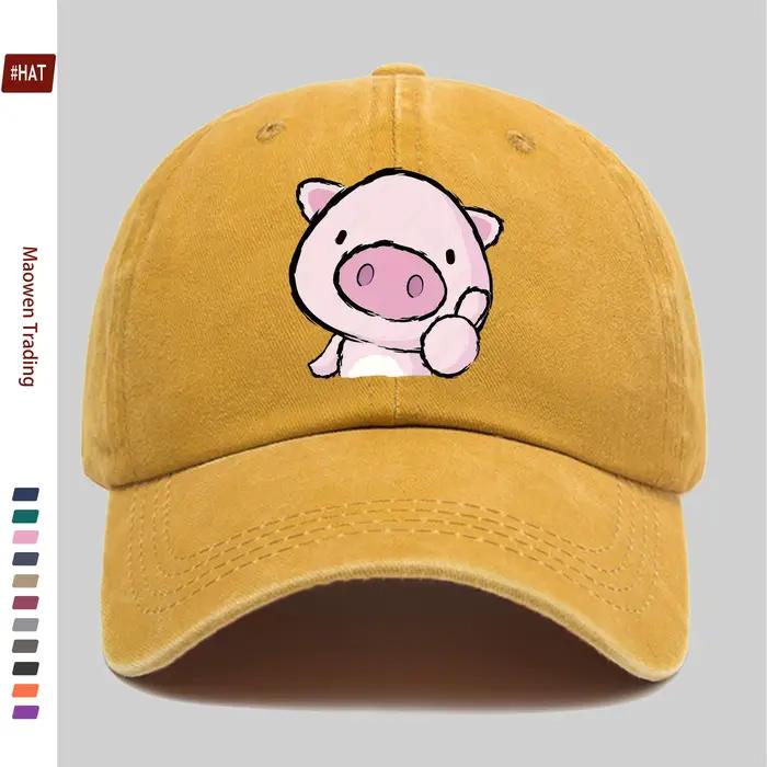 1 pièce Casquette de baseball rose à imprimé cochon mignon, design minimaliste, casquette de soleil,