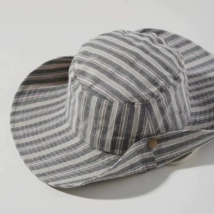 Chapeau Coréen à Rayures, Design Simple, Grand Bord, Chapeau de Voyage Pratique, Fonction d'Ombrage,