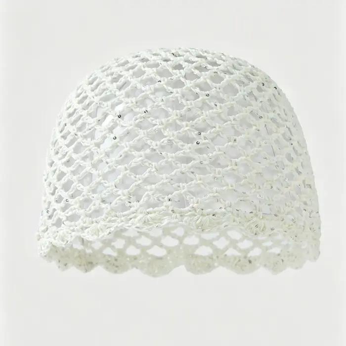 Chapeau en crochet fait main pour femme, chapeau d'été à sequins ajouré, chapeau turban tendance, ch