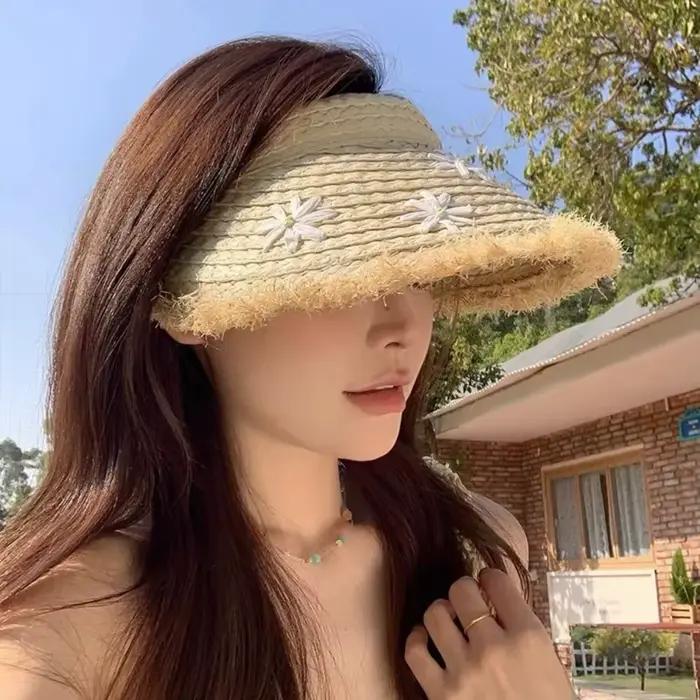 Chapeau de paille élégant Lafite anti-UV, tressé marguerite, style bohème, pour la plage et la prote