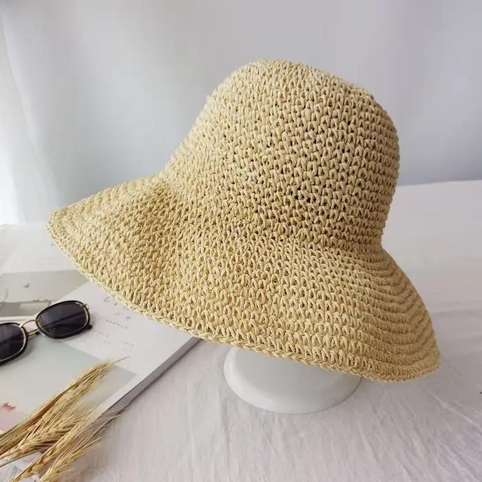 Chapeaux d'été et d'automne pour femmes, chapeau rétro plat tombant, chapeau de paille fait à la mai
