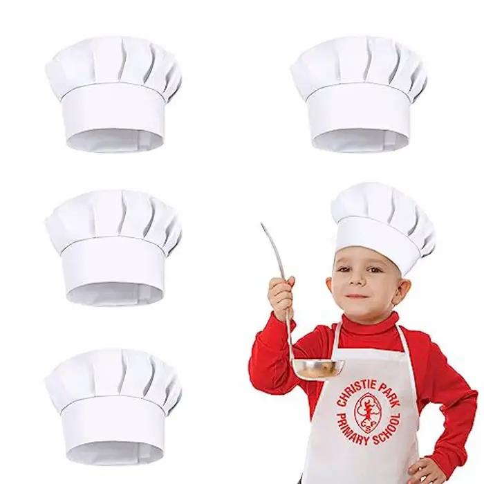 4 chapeaux de chef pour enfants, 21 cm de haut, blancs, pour la pâtisserie, la cuisine, les fêtes, c