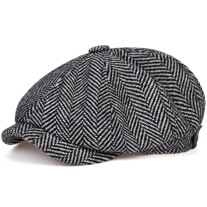 Béret unisexe tendance à chevrons, style peintre britannique, casquette plate décontractée et douce 