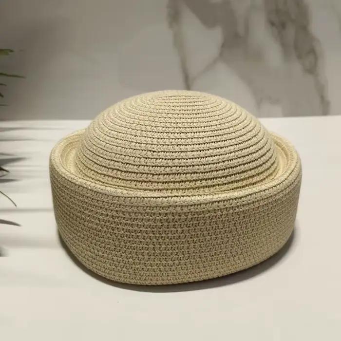 Chapeau de paille d'été pour femme, style rétro japonais, type pillbox, beret, chapeau de soleil, av