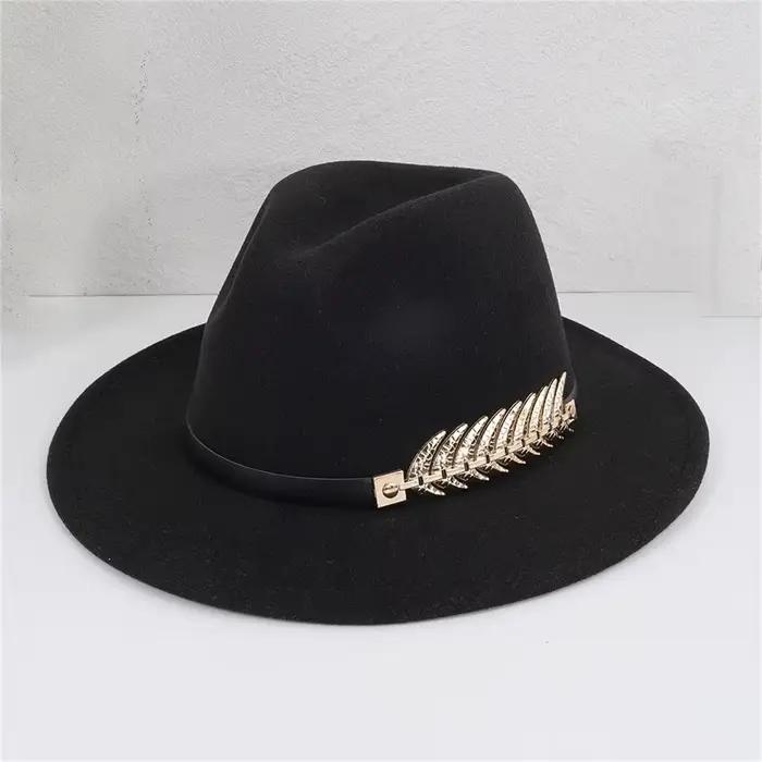 Chapeaux Fedoras britanniques en feutre vintage pour hommes et femmes, décoration de feuilles élégan