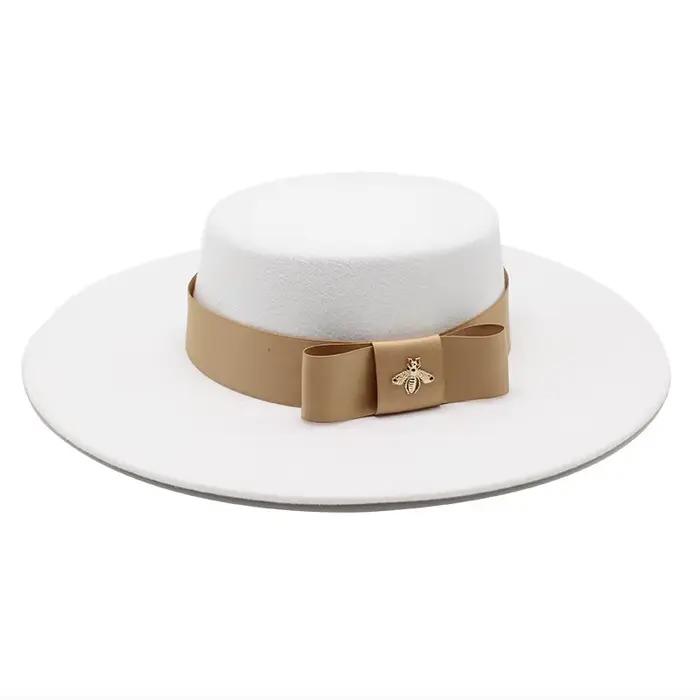 Chapeau en Feutre Blanc avec Nministériels d Papillon pour Femme Française, Fedora à Bord pio de 10c