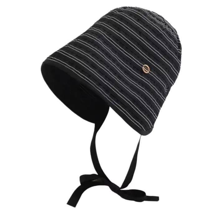 Chapeau de pêcheur rétro texturé à rayures, protection solaire, avec sangle réglable pour éviter que