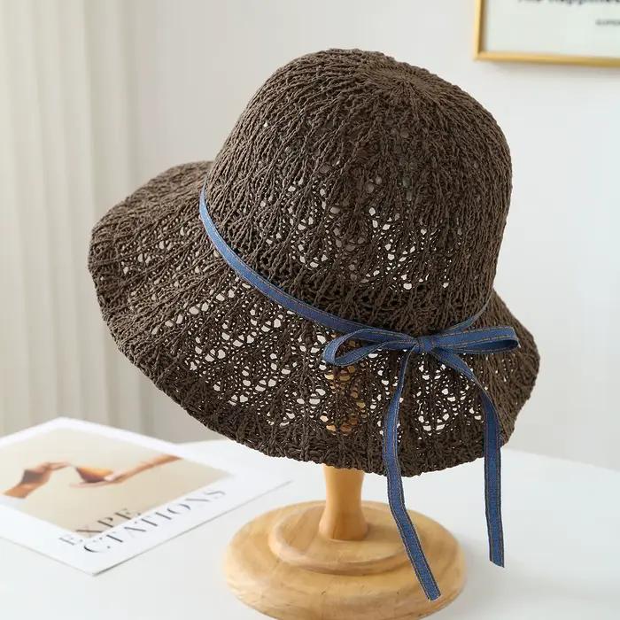 Chapeau de paille tressé creux de style coréen, pliable/portable, léger, respirant, protecteur contr