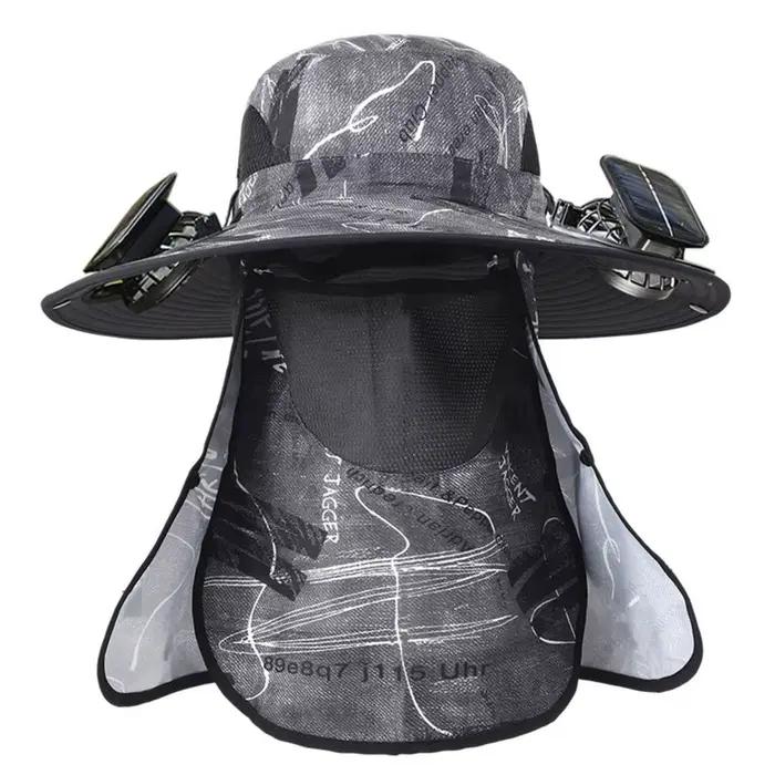 Chapeau de ventilateur solaire chapeau de soleil à large bord avec 2 ventilateurs solaires chapeau d
