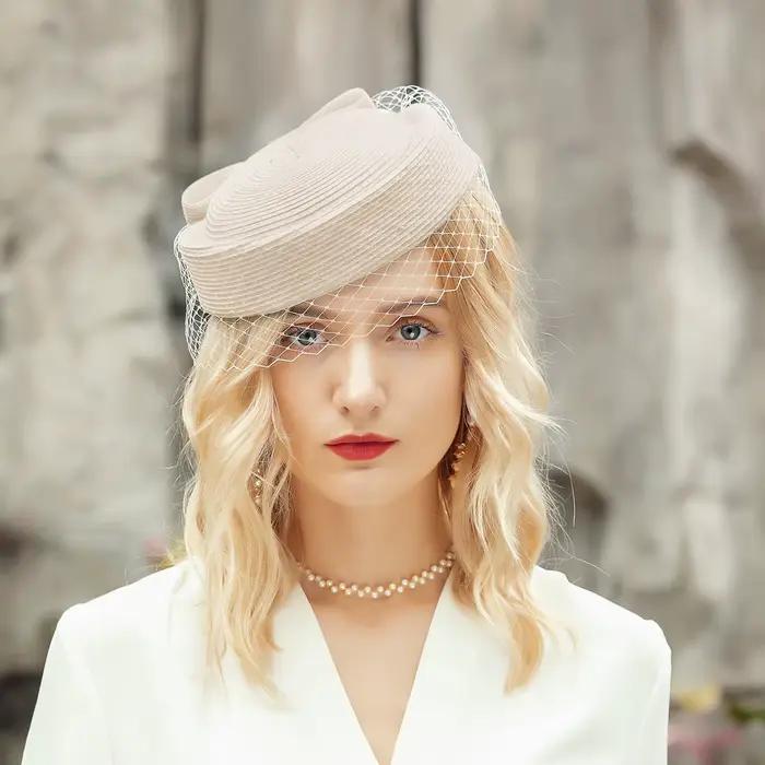 Béret français en maille avec voile pour femme, Fascinateur d'élasticité, chapeaux de paille noirs, 