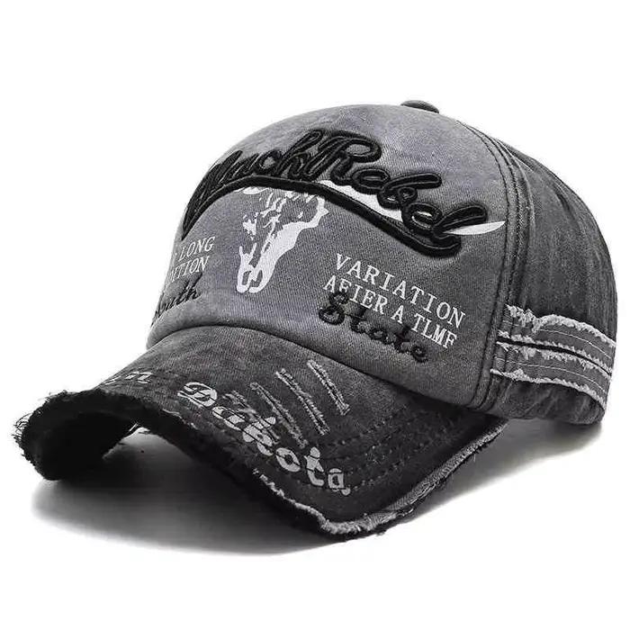 Chapeau tête de taureau pour hommes, lettres brodées, casquette de Baseball rétro lavée, ancienne Ve