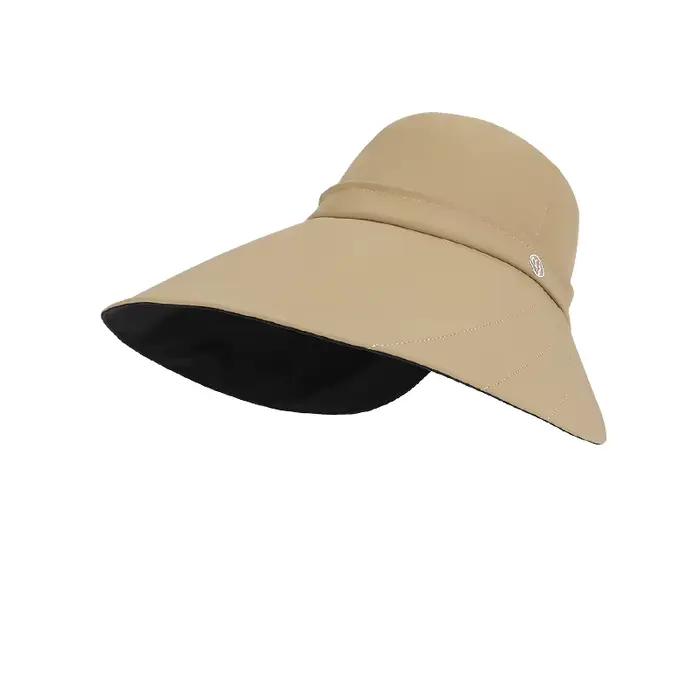 Chapeau de soleil à large bord en caoutchouc noir pour femmes, idéal pour les voyages d'été en plein