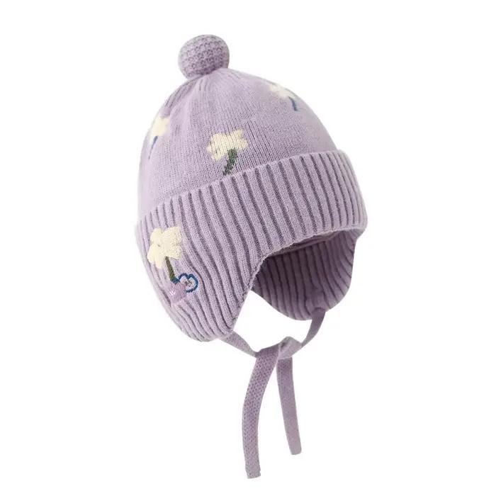 Chapeau d'hiver en Crochet pour bébé, doublure polaire, doux à lacets, bonnet tricoté en peluche, co