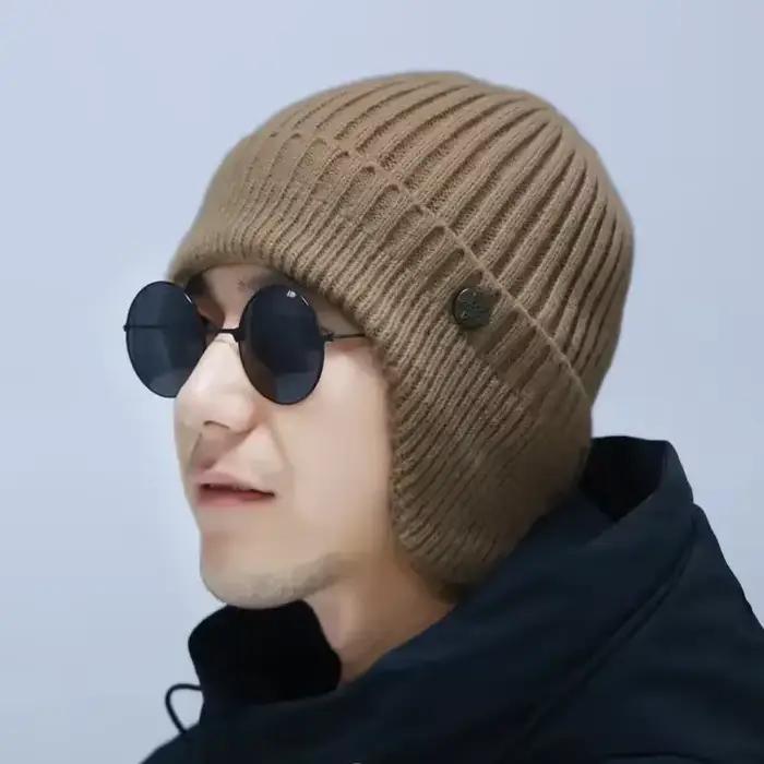 Nouvelle mode hommes laine chaud tricoté chapeau oreille Protection chapeau Skullies bonnets Double 