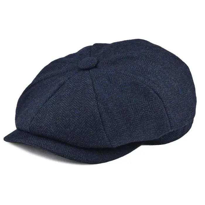 Casquette Gavroche en Tweed Chevron BOTVELA pour Homme, Casquette Plate 8 Panneaux, Béret de Chauffe