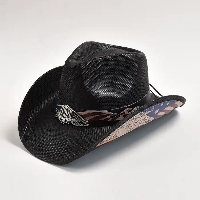 Chapeau de Cowboy Occidental en Paille pour Homme et Femme, ander, Chapeau de Soleil de Plage, Vinta
