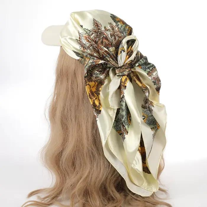Chapeau foulard en soie satinée pour vacances, avec bord imprimé, chapeau de soleil et bandeau, écha